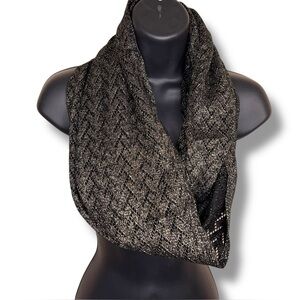 Black Gold Shimmer Infinity Style Scarf Womens Herringbone Knit Style Classic